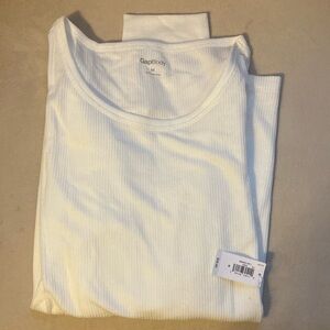 Gap Body long sleeve off white waffle scoop neck top